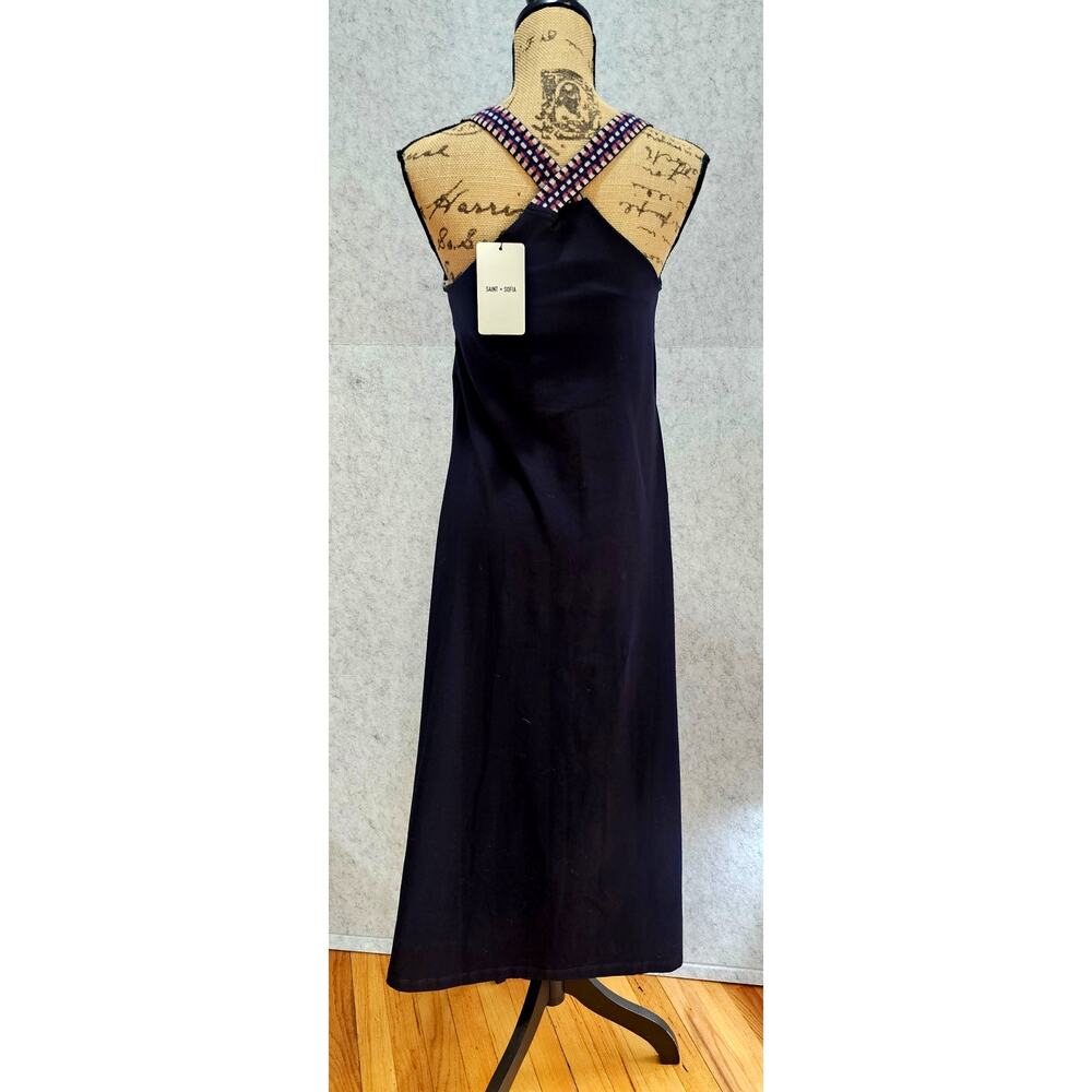 Saint + Sophia Sunset Dress, Navy Blue, Chevron, Flowy, Long, 48in Length Sz 2 - Picture 8 of 13